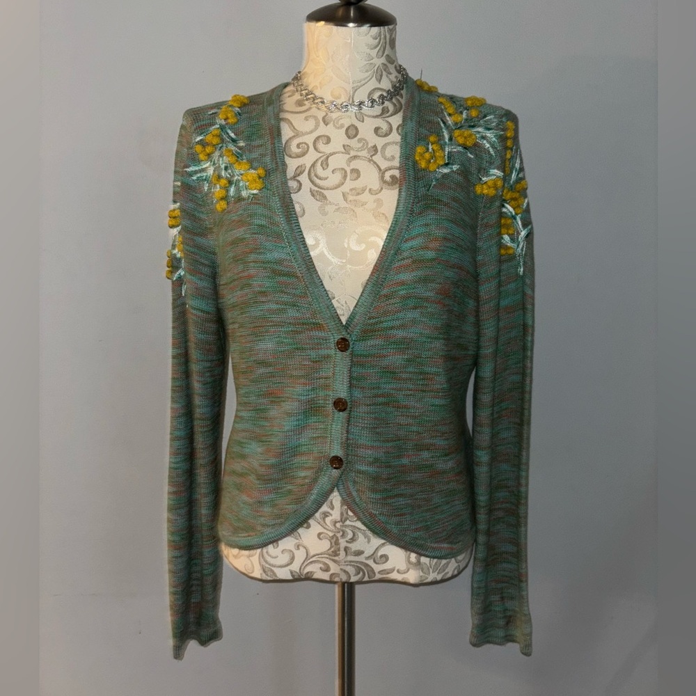 Anthropologie Pommed Campsis cardigan embroidered Size Large. #H